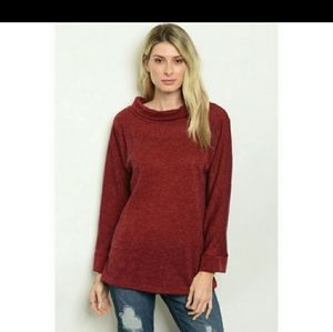 Adora Crew/Scoop Neck Lightweight Sweater, Medium, Wine/Burgundy, Wide Sleeves
